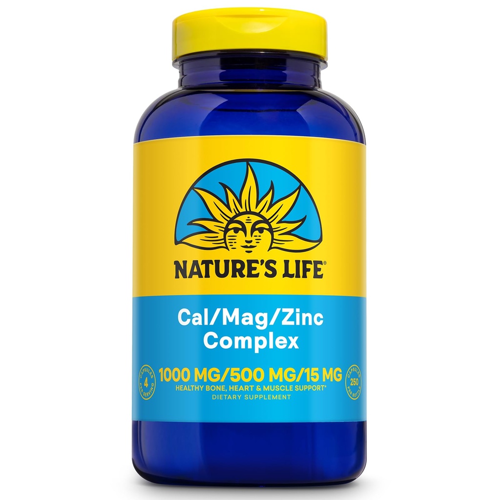 NATURE'S Life Cal Mag Sink Complex 1000mg / 500mg / 15mg - Kalsium Magnesium Sink Supplement w / Vitamin D og Bor - Bein Helse, Muskel og hjerte Helse Support, 60 dagers garanti, 62 Serv, 250 Caps