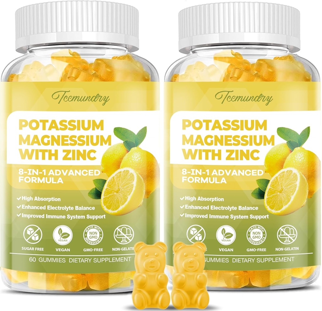 Kalium Supplement Gummies for voksne: Kalium Citrate 99 mg - Kalium Magnesium Supplement for muskel, elektrolytt, energi