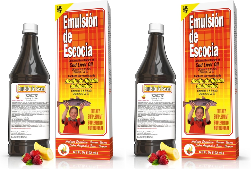 EMULSION DE ESCOCIA Strawberry/Banana 6,5 Oz. Cod Liver Oil (pakke med 2)