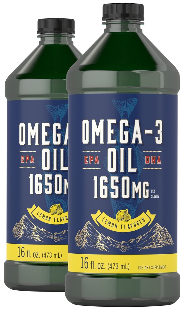 Carlyle Omega 3 Fiskeoljevæske | 1650mg | 32 fl oz (2 x 16oz flasker) | Lemon Flavor | Ikke-GMO & Glutenfri Supplement