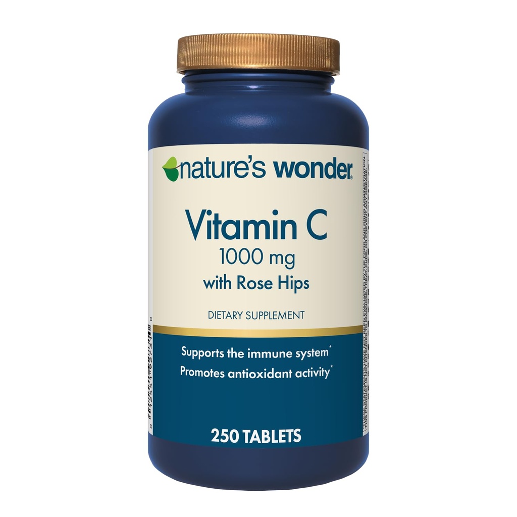 Naturens Wonder Vitamin C 1000 mg med Rose Hips tabletter for immun helse, 250 serveringer, 250 teller