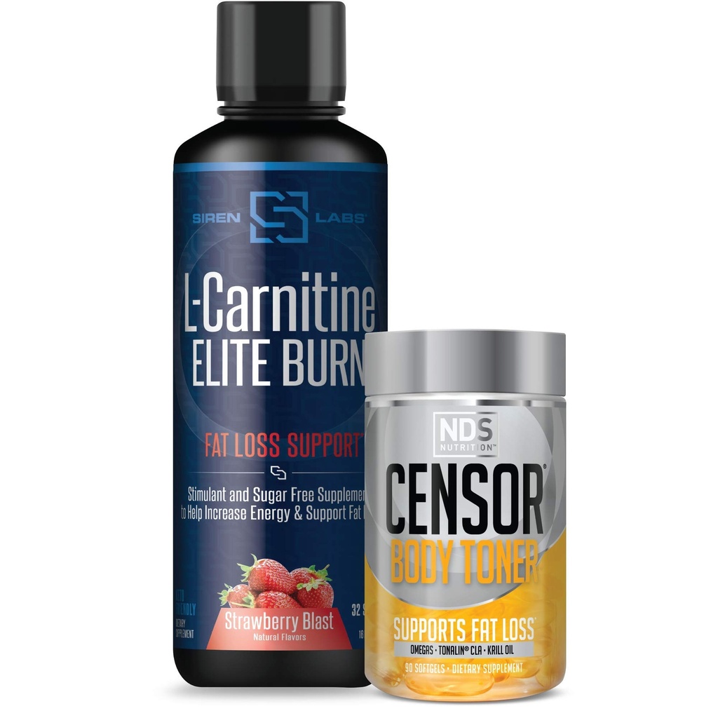 Sensor NDS Ernæring Fat Loss-Body Toner med CLA (90 Softgels) & Siren Labs L-karnitine Elite Burn fett tap støtte Jordbær Blast 3000 mg (32 serveringer)