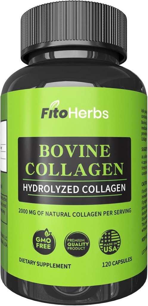 Vegan Bovine Collage Capsules - Kraftige kosttilskudd for menn og kvinner - Hydrolysert Bovine Collage Peptides Supplement for felles, Nerve og bein støtte - Gras Fed, ikke-GMO - 120 Kapsler