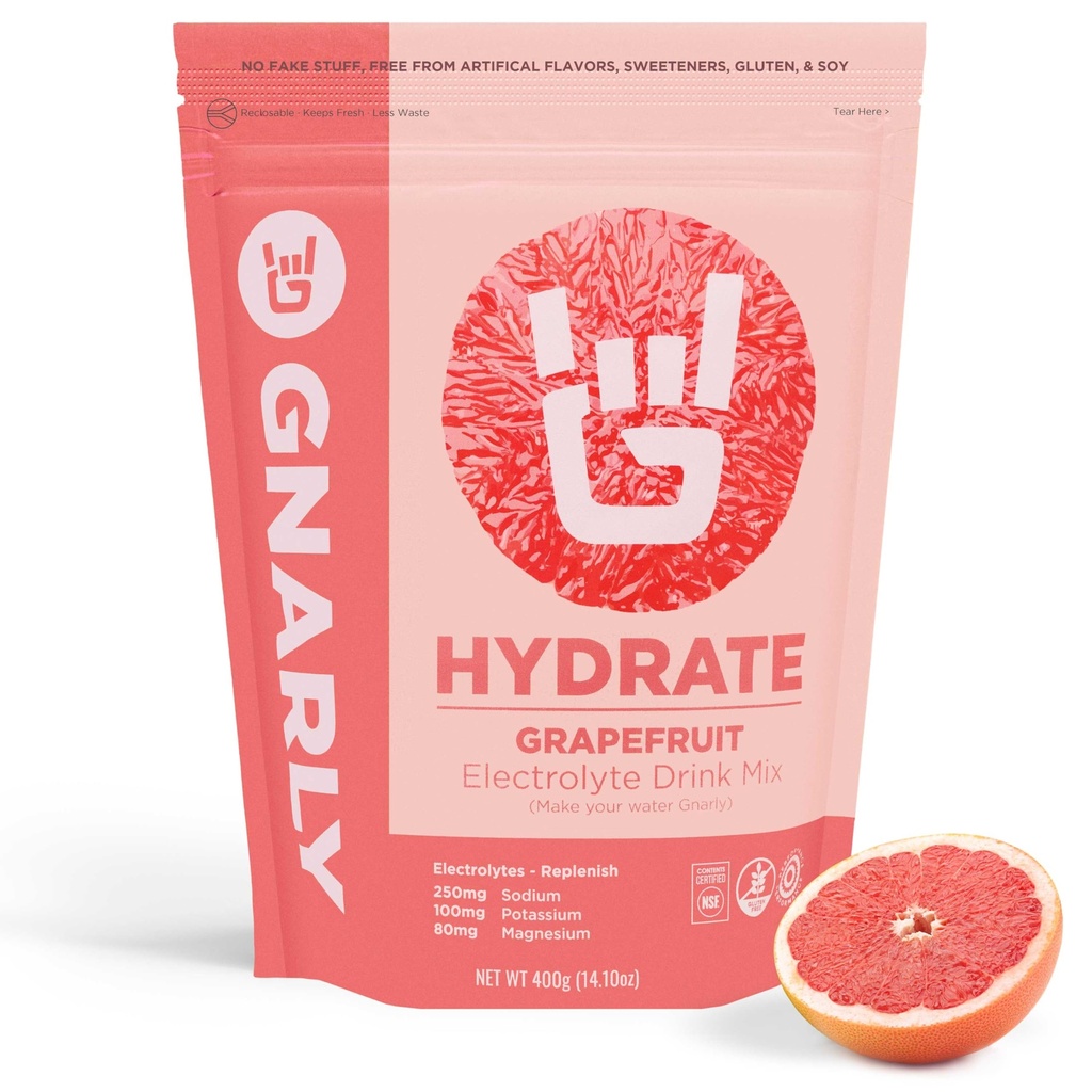 Gnarly Nutrition Hydrate Electrolyte pulver – Ruby rød grapefrukt trening Hydration Drink Blanding – NSF Innhold sertifisert – Electrolyte løsning, ytelse og gjenoppretting – Ruby rød grapefrukt, 14.10 oz