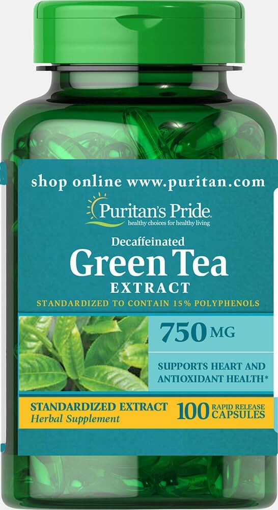 Puritan Pride Decaffeinated Grønn Te Standardisert Ekstrakt 750 mg-100 kapsler