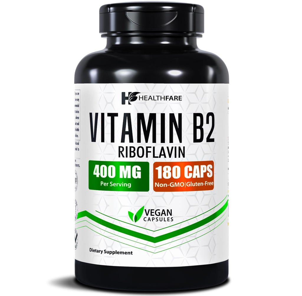 Helsefare vitamin B2 Riboflavin 400 mg | 180 Veg Kapsler | Supplement | Glutenfri | Ikke-GMO
