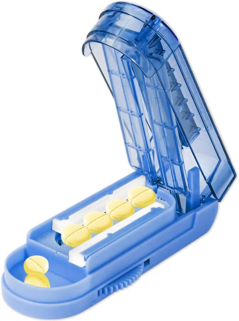 Pill Cutter Splitter for små og små piller, justerbar tablett Splitter nøyaktig skjære flere piller på en gang. Skarp Blade med sikkerhetsvakt. (Klein Blue)
