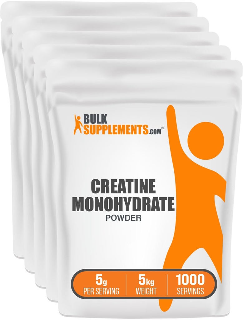 BulkSupplements.com Kreatin Monohydrat Powder - Kreatin Supplement, Mikronisert Kreatin, Kreatinpulver - Unflavored & Glutenfri, 5g (5000mg) per servering, 5kg (11 lbs) (Pack of 5)
