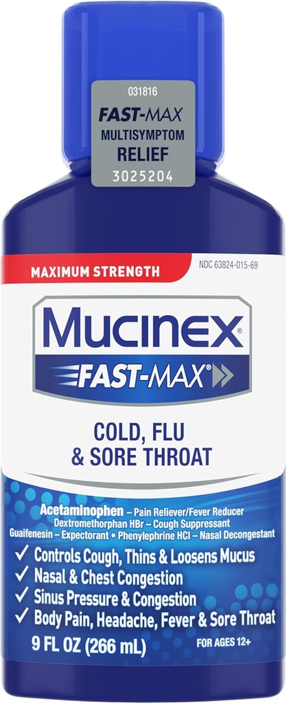 Mucinex Cold, influensa, & Sore Throat Relief væske, 9 Fl Oz