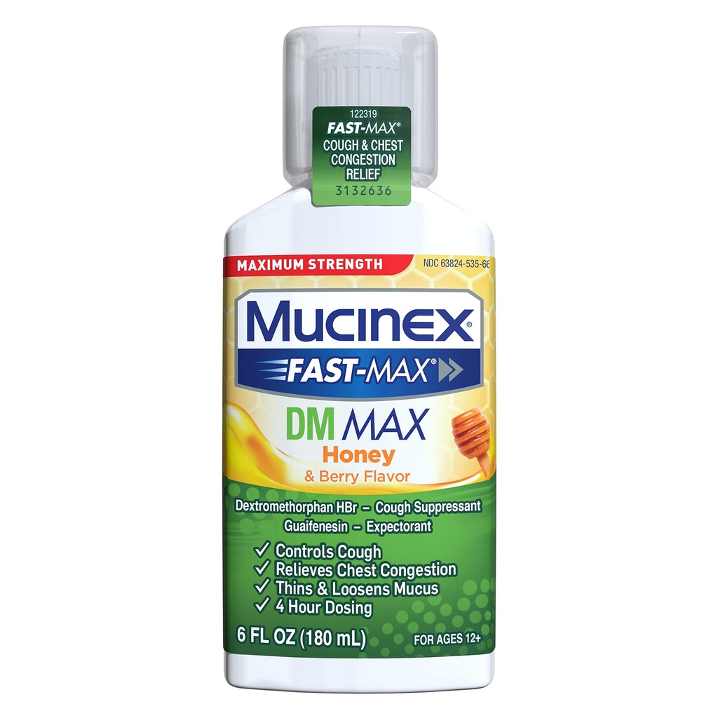 Mucinex Fast-Max maksimal styrke DM MAX, Symptom Relief, Cough Suppressant og utfordrende, Honning & Berry Flavor, 6 FL OZ