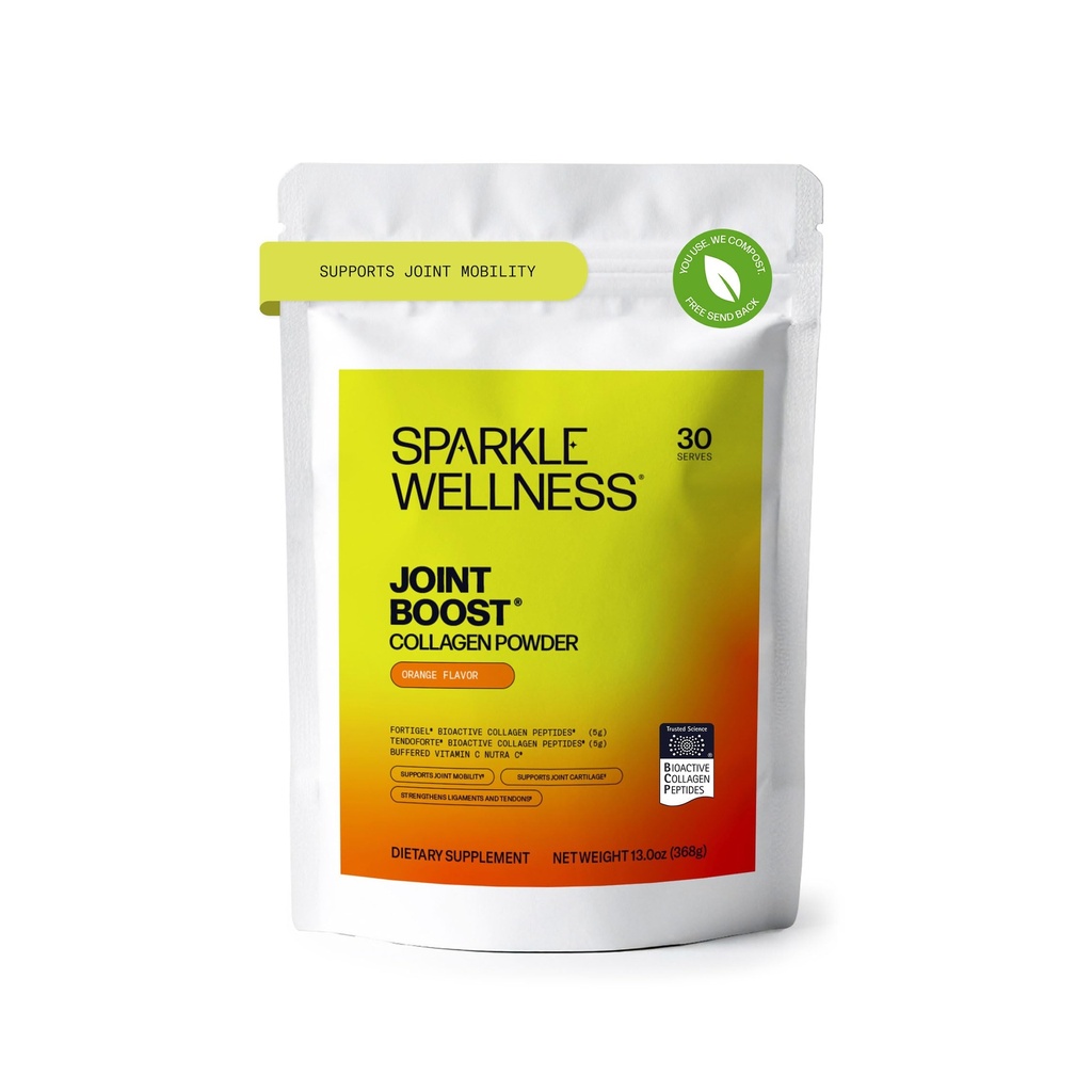 Sparkle wellness FORTIGEL & TENDOFORTE Collage Peptider | Collage pulver med kalsium Askorbat Vitamin C å støtte felles mobilitet, Tendon & Ligament Helse | Joint Boost (Orange) [30-Serves]