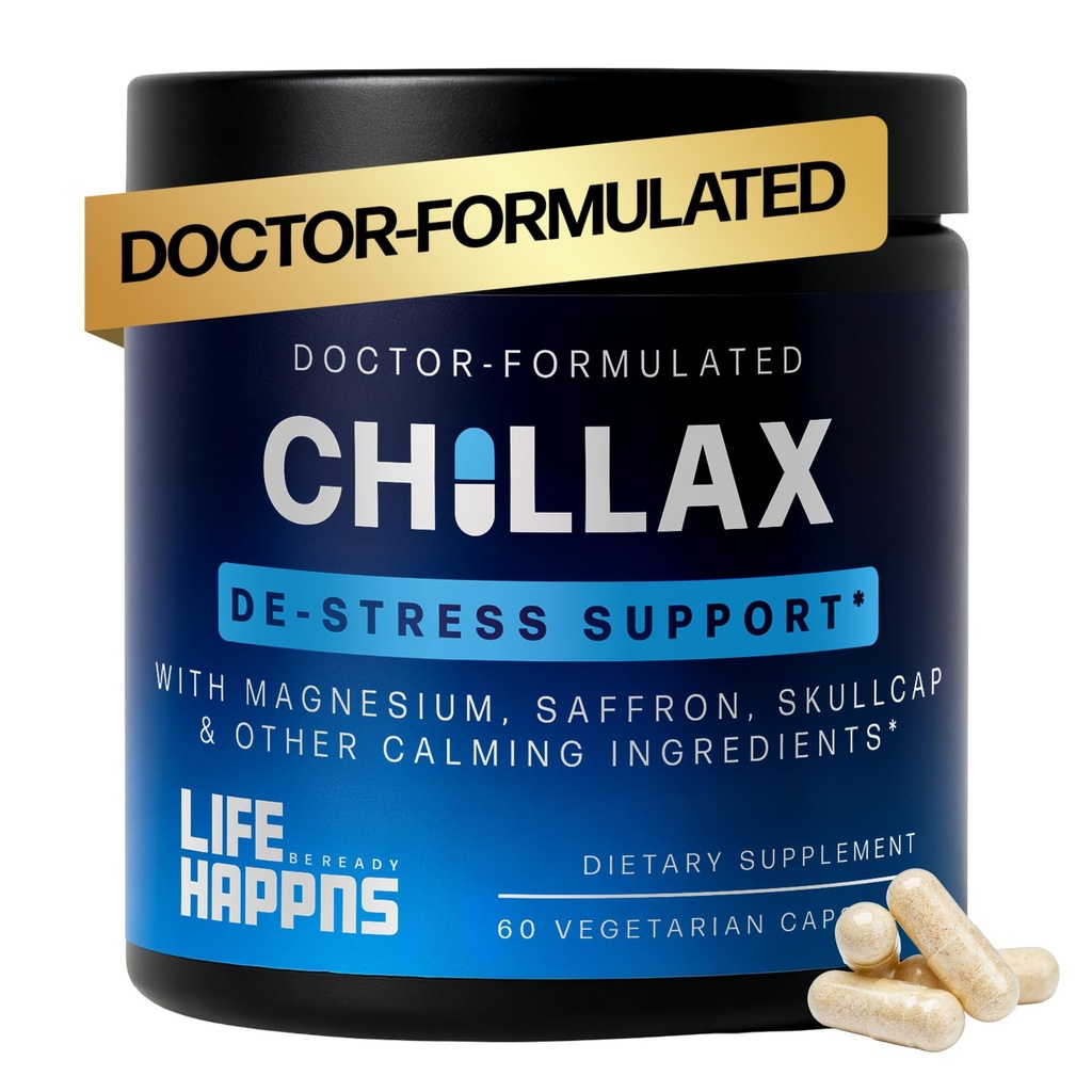 Liv Happns Chillax, Calm Support Supplement, L Theanine, Magnesium, GABA og Saffron Kosttilskudd for avslapning, Naturlig Mood Helse Støtte for voksne, beroligende og avslappende, 60 Kapsler