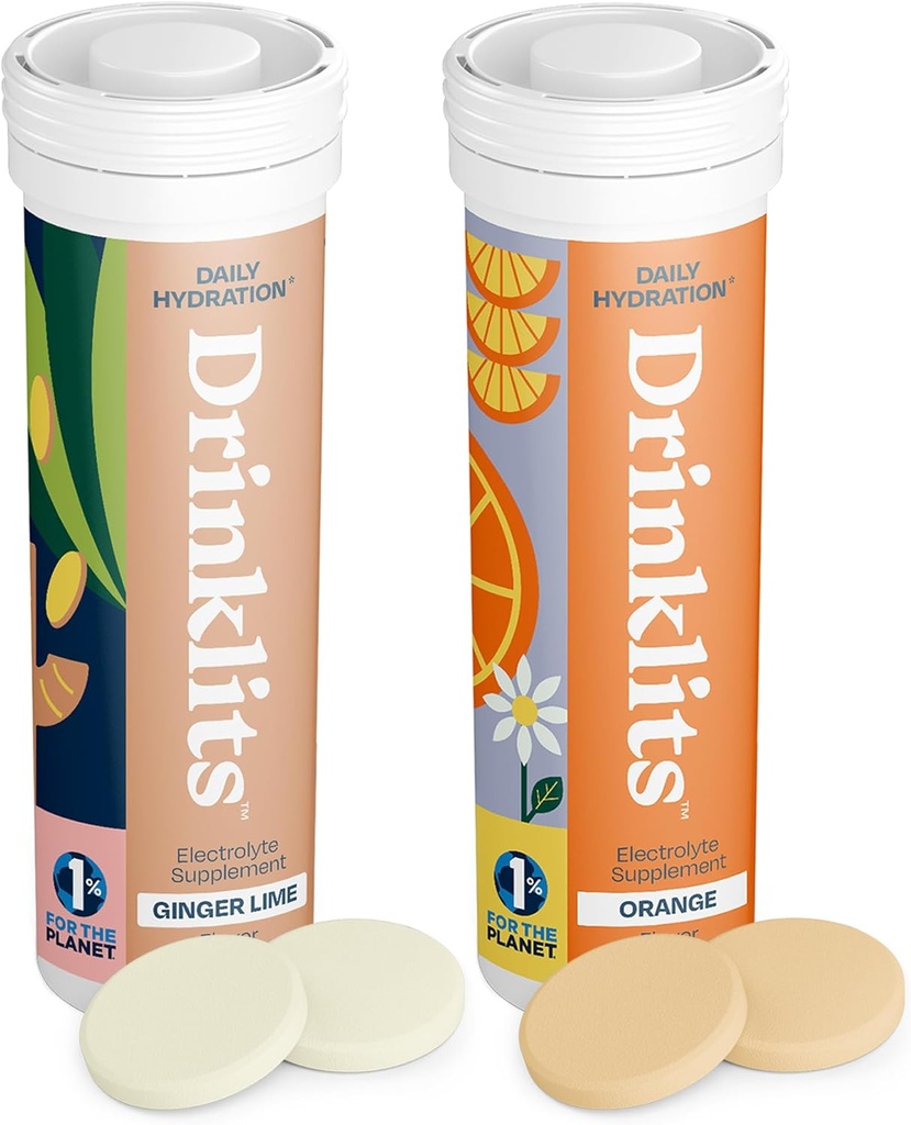 Drinklits Hydration Tabletter - Electrolytes & Vitaminer | Ginger-Lime og Orange - 2 pakke (20 Serveringer)