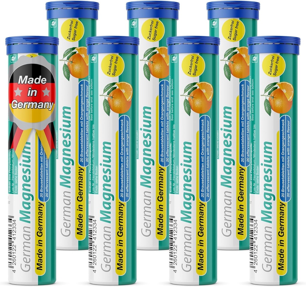 Tysk Magnesium Oxid Supplement | Effervescent tabletter | Orange Flavor – 200 mg Magnesium per Serving | Sukkerfri, Vegan – T&D Pharma – laget i Tyskland