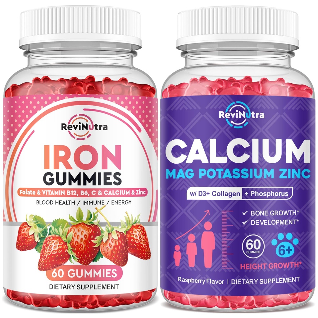 Iron Gummies Supplement for voksne og barn | Kalsium Kalium Magnesium Gummies | Bundle