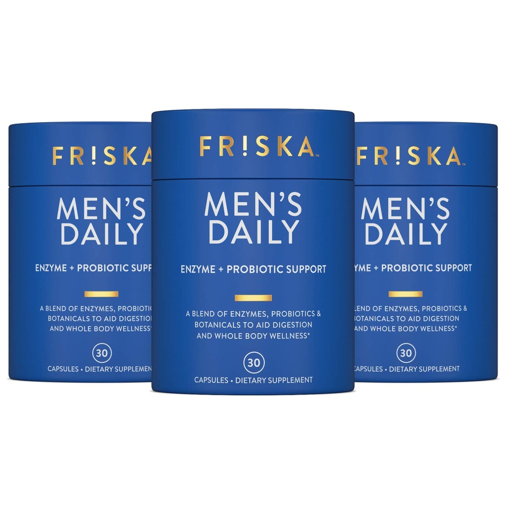 FRISKA Mens Daily Digestive Enzyme og Probiotika Supplement, Naturlig støtte for mannlig Digestive helse, Bloating, Gas, Indigation Relief, Støtter Gut helse, Lactase og B-vitaminer, 90 Kapsler
