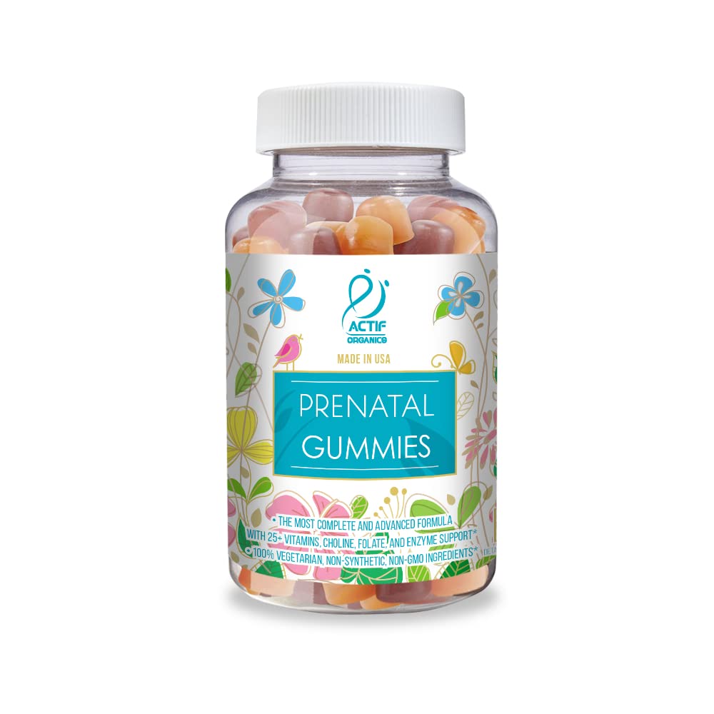 Actif Prenatal Gummies med 25+ organisk vitaminer og organisk urteblanding - Ikke-GMO, 100% vegetarisk, 90 greve, laget i USA