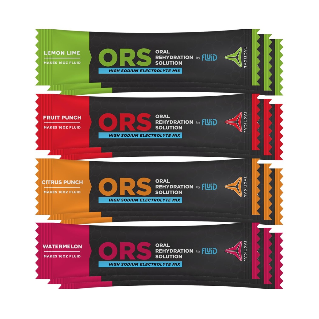 Fluid taktisk - ORS (Oral rehydrering løsning), gjenopprett raskere, ekstrem dehydrering elektrolytter, 12pack (4 Flavor Variety Pack)