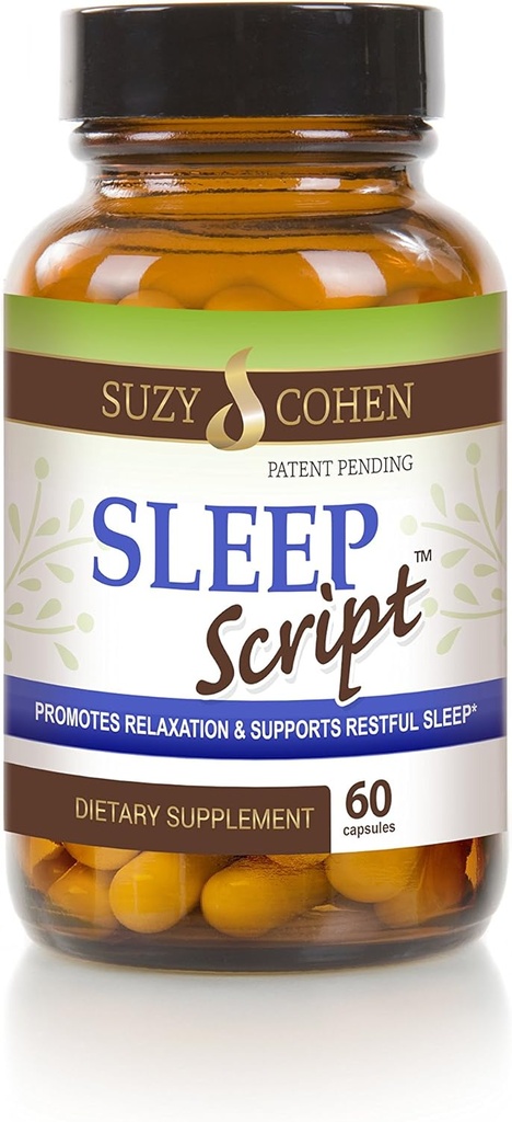 Suzy Cohen søvn skript med Melatonin - Botanisk søvn og avslapping formel for voksne for humør, stress og søvn, inneholder 5-HTP, L-theanin, Passionflower, Lemon Balm og GABA 60 kapsler.