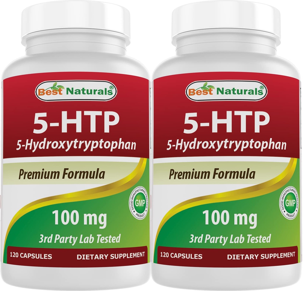 Beste Naturals 2 Pakker 5-HTP (5-hydroksytryptofan) 100 mg 120 Kapsler