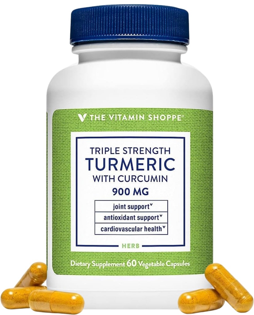 Vitamin Shoppe Triple Styrke Turmeric med Curcumin 900mg, støtter felles mobilitet og gir antioksidant fordeler og 5 mg bioperin å forbedre næringsstoffer absorpsjon - en gang daglig (60 kapsler)