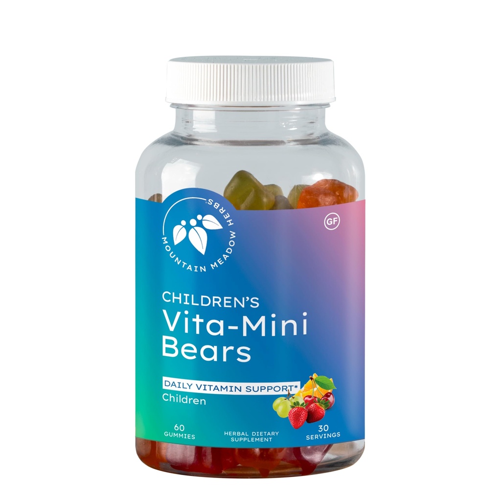 Mountain Meadow Herbs Vita-Mini Bjørne for barn | Multivitamin med Biotin, Folic & Pantothenic Acid, Iodin, Sink | for barn sunt utvikling | Fruit Gummies, 60 ct.