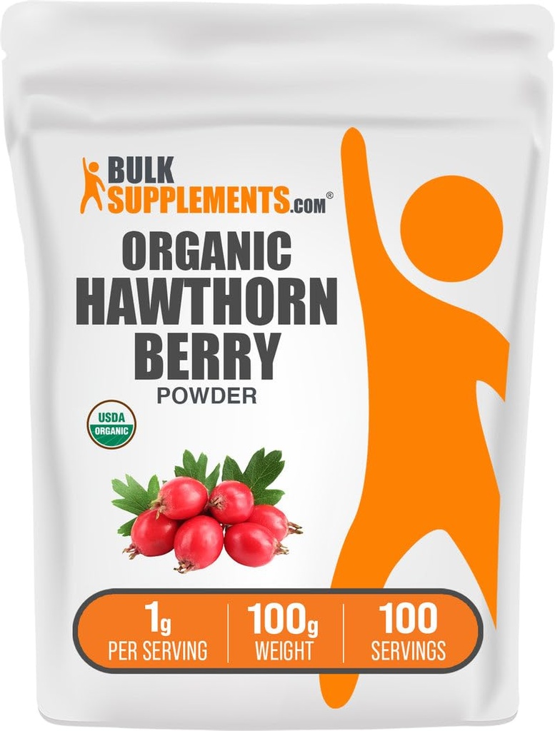 BulkSupplements.com Økologisk Hawthorn Berry pulver - Herbal Supplement, Hawthorn Berry Organic - Vegan & Glutenfri, 1g per servering, 100g (3,5 oz) (Pack of 1)