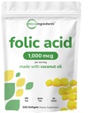 Folinsyre 1000 mhg, 500 kokosnøttolje Softgels (1 mg) | essensielle prenatal vitaminer (Vitamin B9) | 1,667 mhg DFE | Tredjepart testet, ingen kunstige farger eller flavorer | Ikke-GMO, Glutenfri