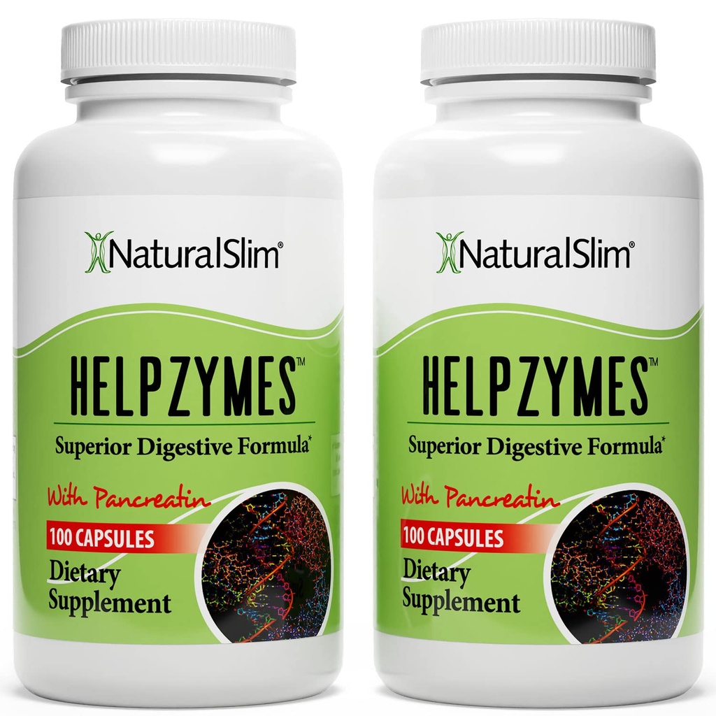 NaturalSlim Helpzymes, Enzyme Complex for voksne med Bromelain, Ox Bile, Pancreatin & Betaine HCL, 100 kapsler, 2 pakke
