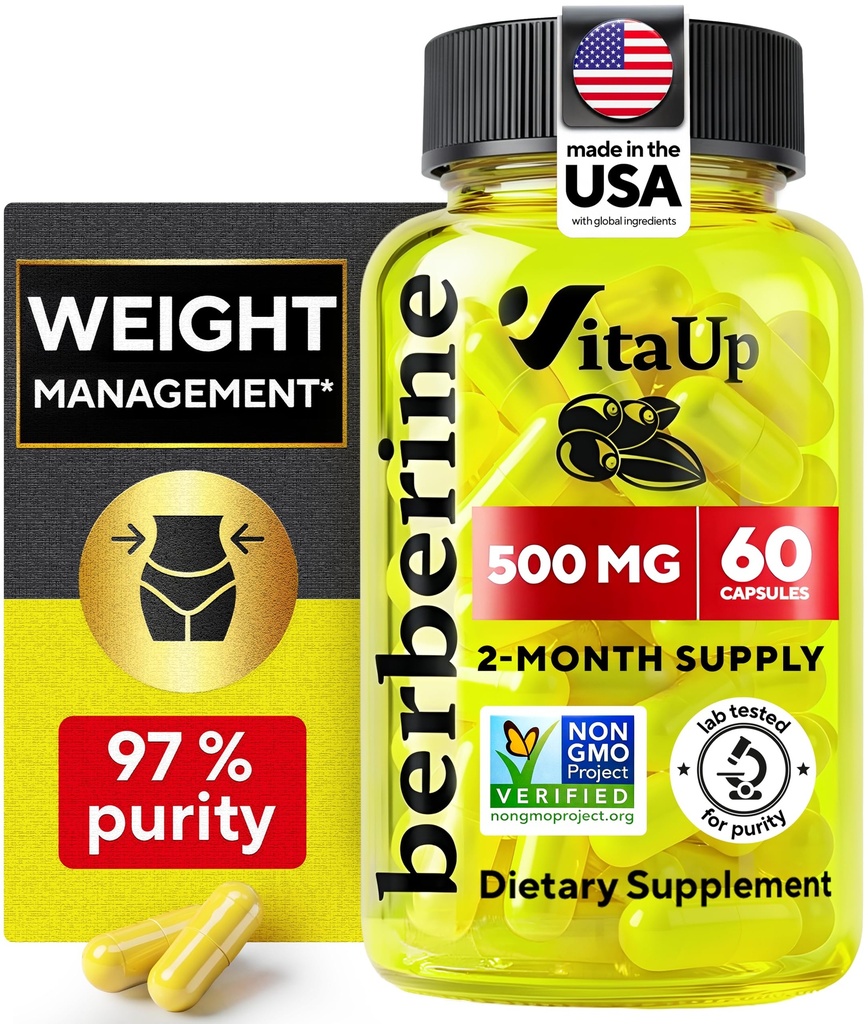 Berberine Supplement 500mg - USA laget Berberine 500mg - Non-GMO Berberine HCL - Berberine Supplements for vektkontroll, energi, immunstøtte - 60 kapsler