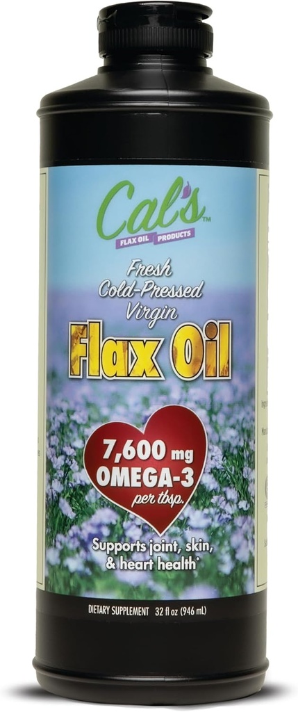 Cal's Flax Oil, Cold Pressed Flax frø, høy i Omega 3 fettsyre, uraffinert Flax frøolje, ren Flax frø olje flytende Supplement for ledd, hud og hjerte helse støtte - 32 oz