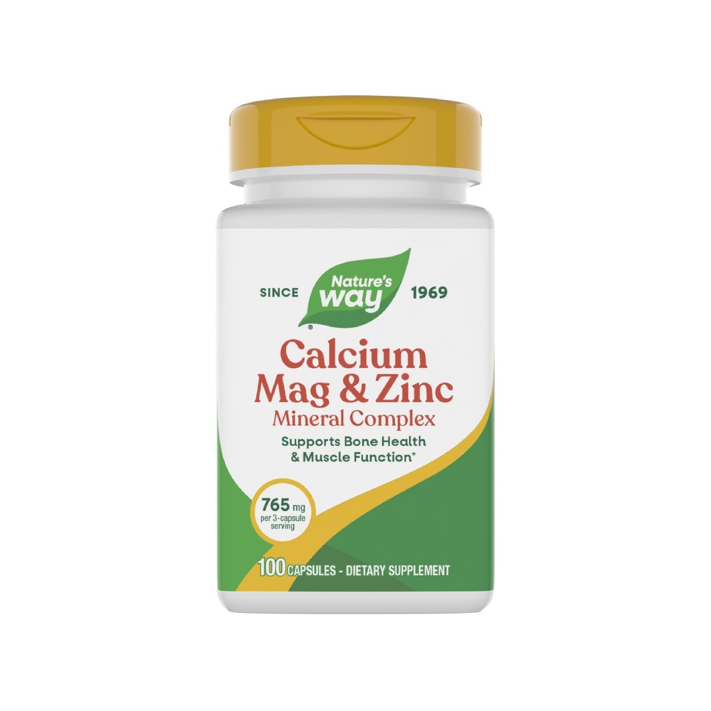 Naturens måte Kalsium Magnesium & sink Mineral Complex, støtter bein helse og muskelfunksjon*, immunstøtte*, 765 mg per 3-kapsel porsjon, Glutenfri, 100 kapsler (pakke May Vary)