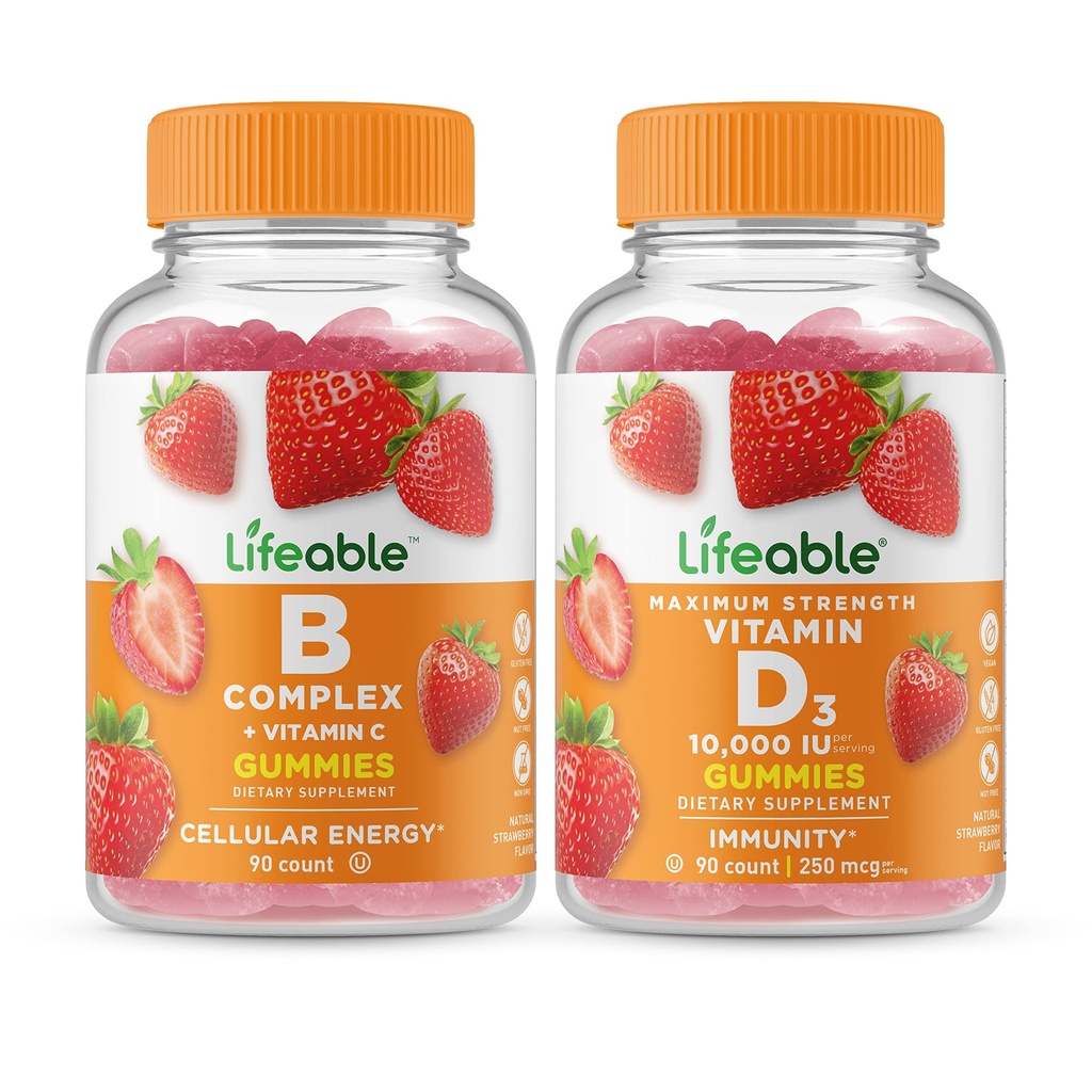 Livbar B-kompleks + vitamin D 10000 IU, Gummies Bundle - Great Tasting, Vitamin Supplement, Glutenfri, GMO Free, Chewable