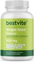 BESTVITE Grape Seed Extract 500mg (120 Vegetariske kapsler) - Ingen stearates - Standardisert til 95% Polyphenoler