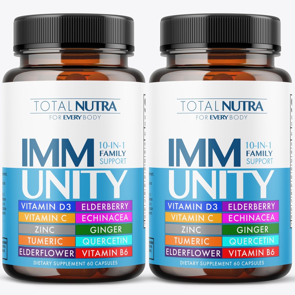 10 I-1 Immunstøtte Supplement: Immunforsterkere for voksne og barn Daglig immunforsvar med viktige immunsystem vitaminer sink, vitamin C og D, Plus Elderberry, Quercetin, Echinacea og mer, 60 Caps