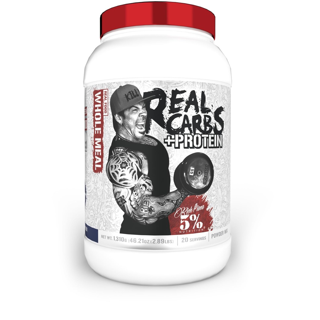 5% Ernæring Rich Piana Real Carbs + Protein | Clean Mass Gainer Protein Powder | Real Food Carbohydrat Drivstoff for pre trening/Post-Workout Recovery måltid | 2,89 lb, 20 Srvgs (Blueberry Cobbler)