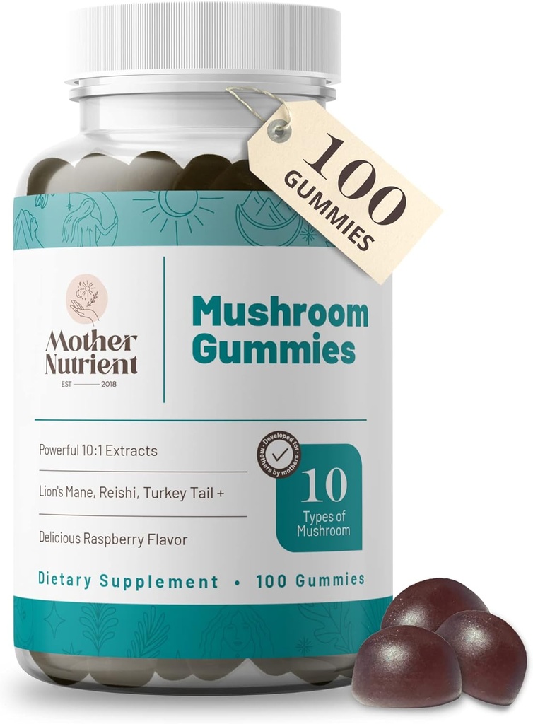 Mushroom Supplement Gummies- Rent Ekstrakt Multi Mushrooms Supplement- Chaga, Reishi, Cordyceps & Lion's Mane - 50 dagers Supply Chewable Gummies (100 stk)