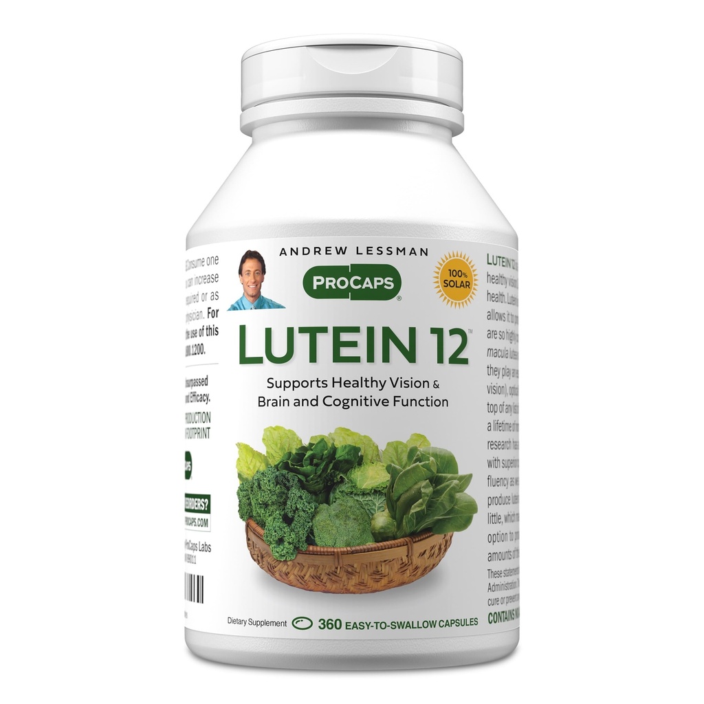ANDREW LESSMAN Lutein 12 mg - 360 Softgels - Ultra-høye nivåer av Lutein. Kraftig anti-oksydant karotenoid. Støtter øyehelse og fremmer sunn visjon og hud.