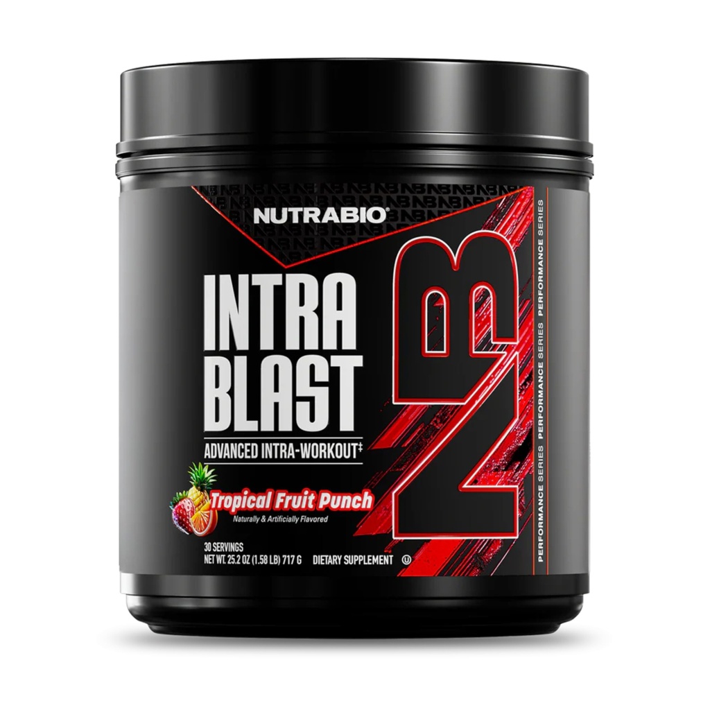NutraBio Intra Blast Bcaa pulver Aminosyre Supplement, Electrolyte & Hydration Blend, Intra, Pre Workout & Muscle Recovery, 20g Eaa Aminosyrer pulver, 5g Glutamin- Tropisk Frukt Punch, 30 Servering
