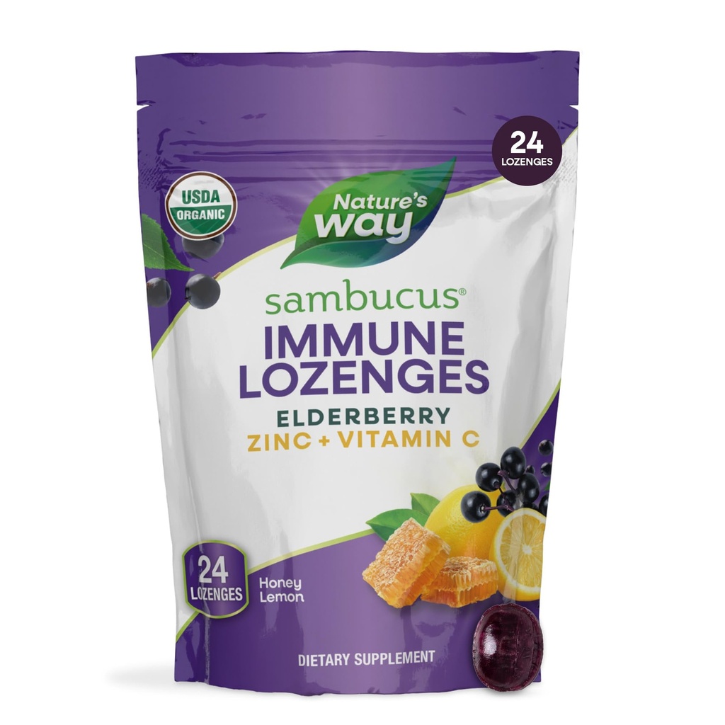 Naturens måte Sambucus sink Lozenges med eldrebær og vitamin C, Honning sitron flavor, 24 Lozenges
