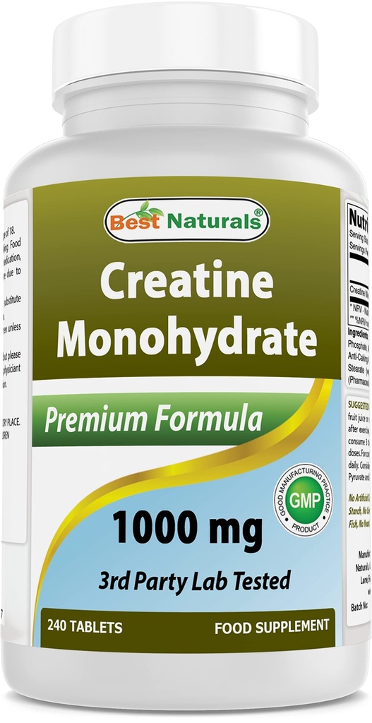 Beste Naturals Kreatin Monohydrat 1000 mg 240 tabletter