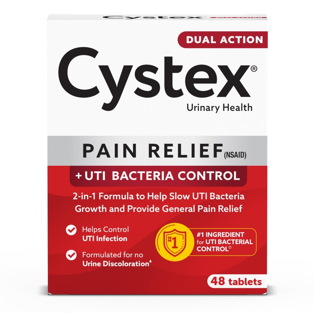 Cystex Dual-Action UTI smertelindring og forebyggingstabletter - 2-i-1 formel lindrer discomfort & sakte bakteriell vekst - ikke-holding - 48-count