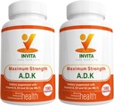 INVITA ADK - Vitaminer A1, vitamin D3 5000 IU & K2 MK7 Supplement - Legeformulert bein & immunsystem støtte - Glutenfri, ikke-GMO - 180 vegetariske kapsler for menn og kvinner