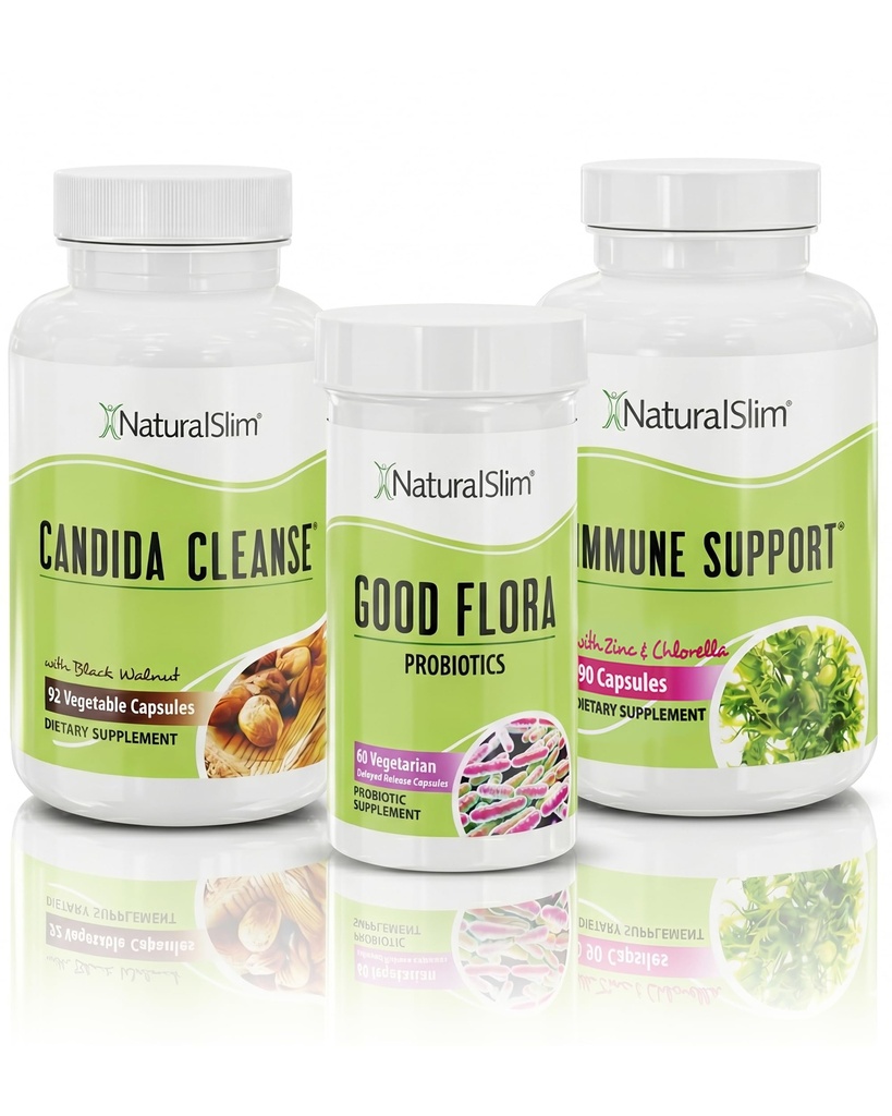 NaturalSlim Candida Cleanse støtte kosttilskudd Bundle - Candiseptic Kit Anti Overvækst, Gut & Colon rengjøring 242 Kapsler Totalt - 28 dager rengjøringsprogram formet av Frank Suarez (1 pakke)