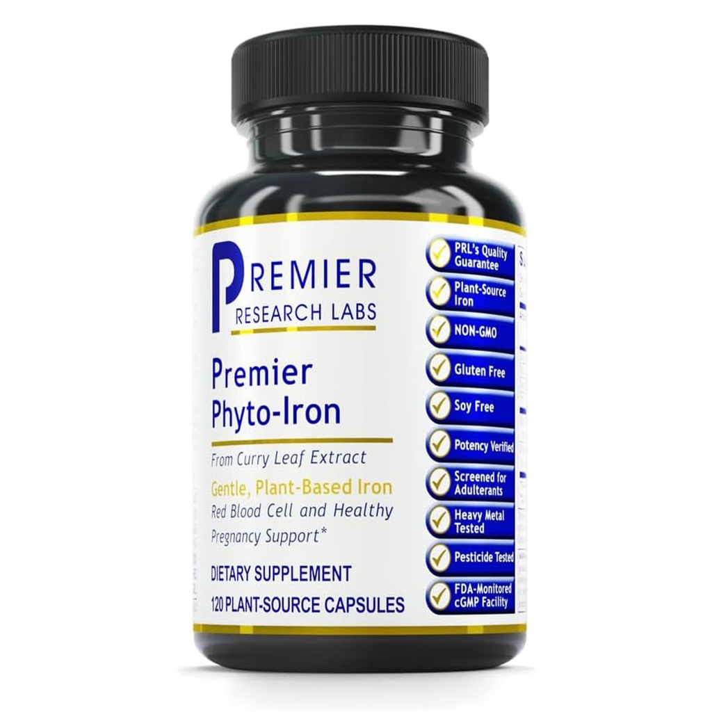 Premier Research Labs Phyto-Iron - Plant Basert jern for menn og kvinner for blod støtte, Curry blader Supplement, jern kosttilskudd, ikke-heme jern, 18 mg jern Per servering - 120 vegetariske kapsler