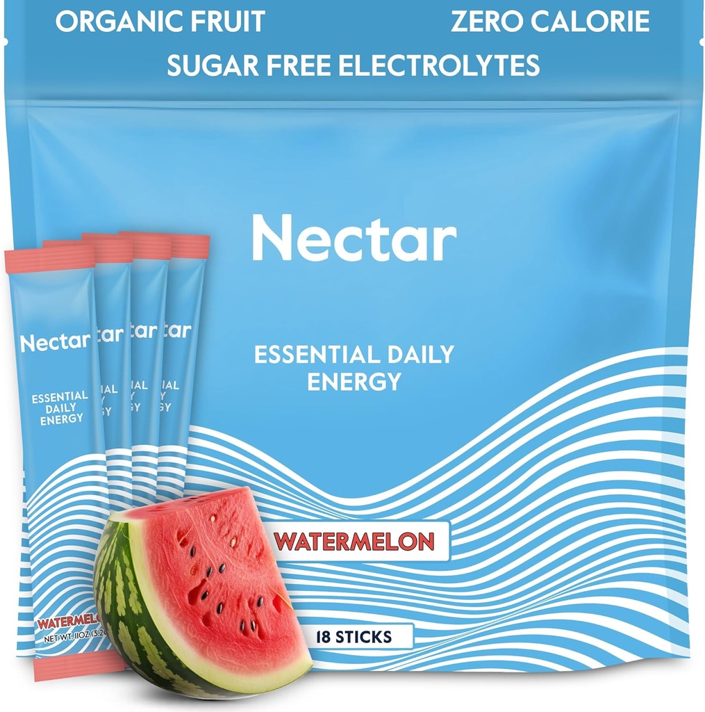 Nectar Energi Booster - Økologisk Koffein, B12 & Elektrolytter - Sukker Gratis og Zero Calorie - Sunn Kaffe, Energi Drink & Soda Alternativ - Hydration & Energi Supplement (Watermelon 18 Packets)