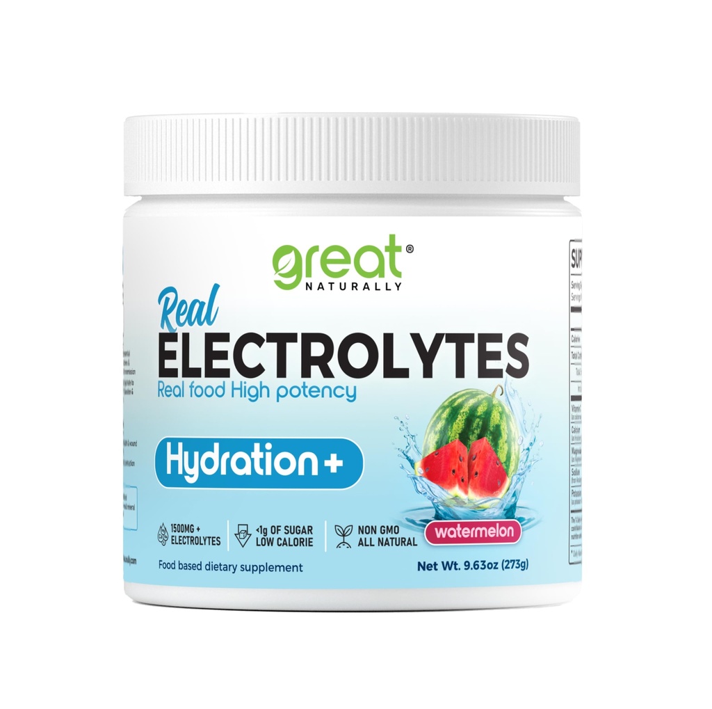 Elektrolyser pulverhydrasjon | Ekte mat høy styrke | vannmelon 30 serveringer | Høy potens elektrolyt pulver | Øvelse drikk blanding | Elektrolyt Supplement med Kalium magnesiumkalsium