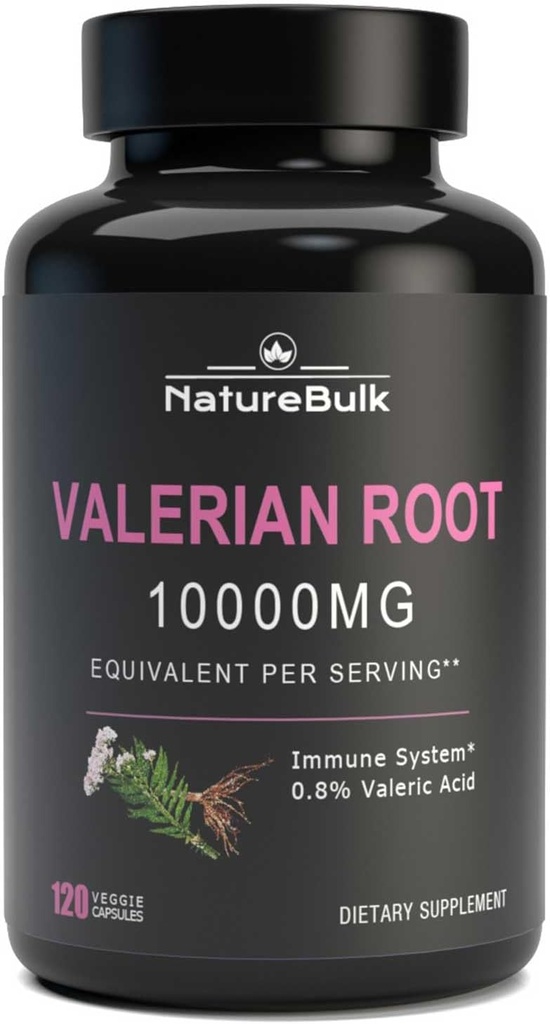 Valerian Root Capsules -Equivalent til 10000mg, 4X konsentrert ekstrakt - høy konsentrert, 120 kapsler