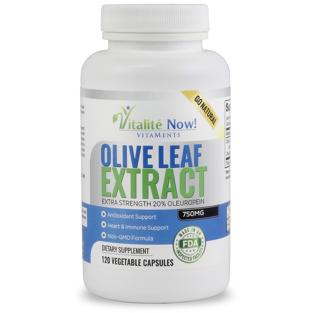 Super Styrke Beste Olive Leaf Extract (Non-GMO) - 20% Oleuropein - Immune Support Supplement - Opp til 4 måneder - 750 mg Kapsler - Vegetarisk - 120 greve