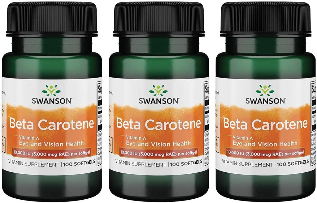 Swanson Beta-Caroten (Vitamin A) Hud Eye Immune System Helse Antioksidant Støtte 10000 Iu (3000mg) 100 Sgels (3 Pack)